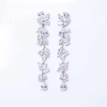 Flower Dangle Crystal/Diamond Earrings, Long Bridal Jewelry, Bridal Earrings, Crystal Bridal Earrings, Statement Earrings Cz